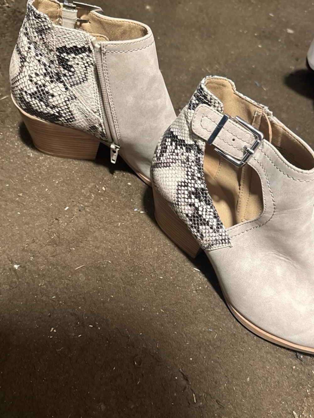 Seven Dials Taupe Cutout Ankle Booties with Snake-Print Accent
